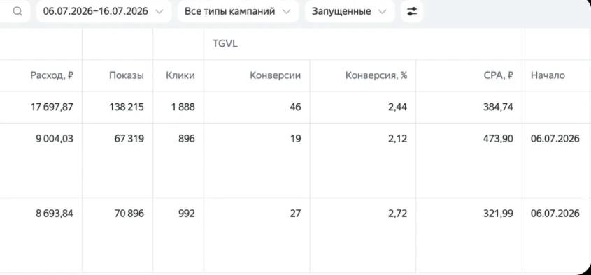 Результаты Яндекс Директа в нише